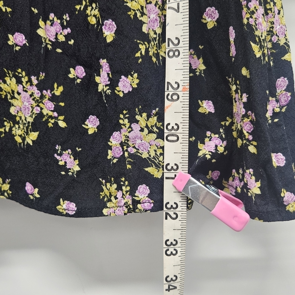 00107 Zara Floral Print Lavender Rose Mini Black Purple Long Sleeve Dress Medium - Picture 15 of 15